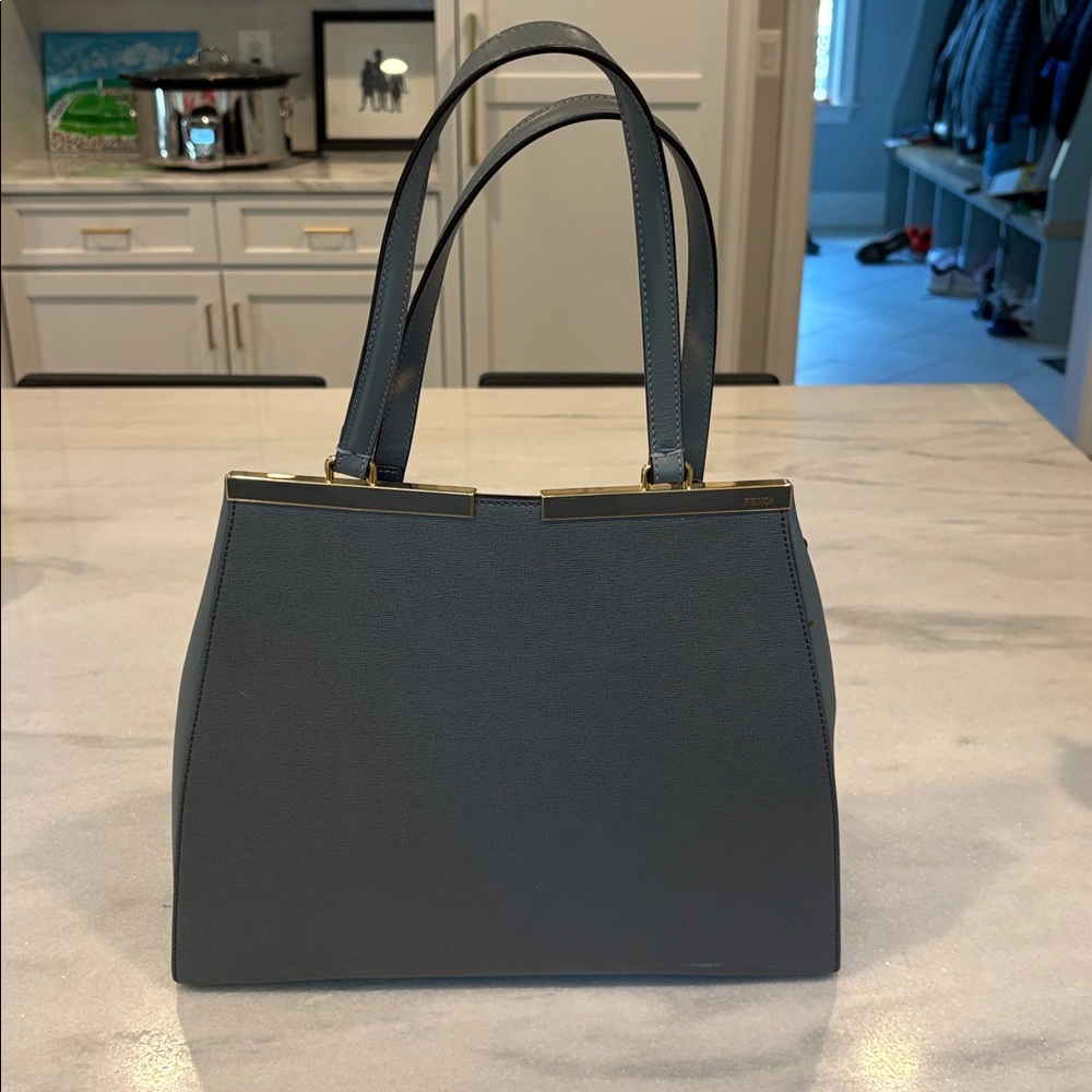 Fendi Blue Tote Bag with Gold Accents